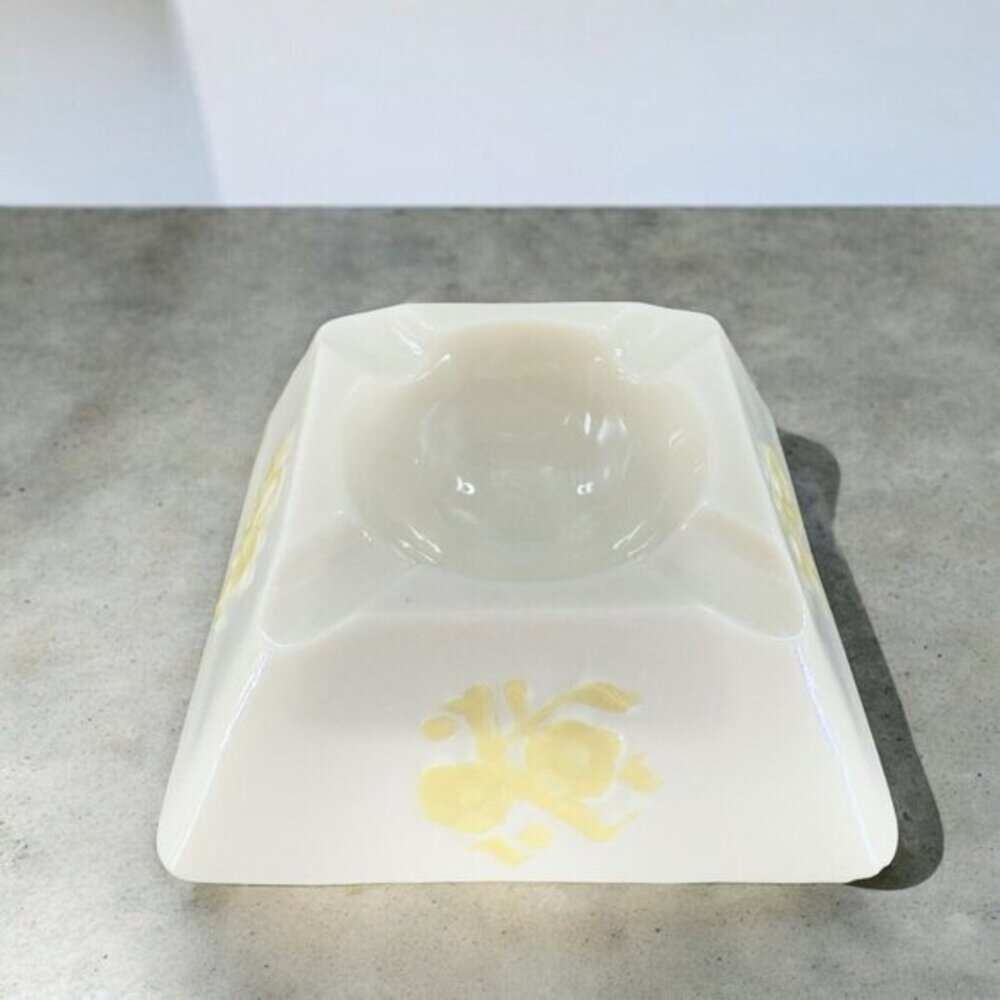 Vintage Belleek Ivory Porcelain Squared Raised Ashtray Dish Yellow Luster VTG